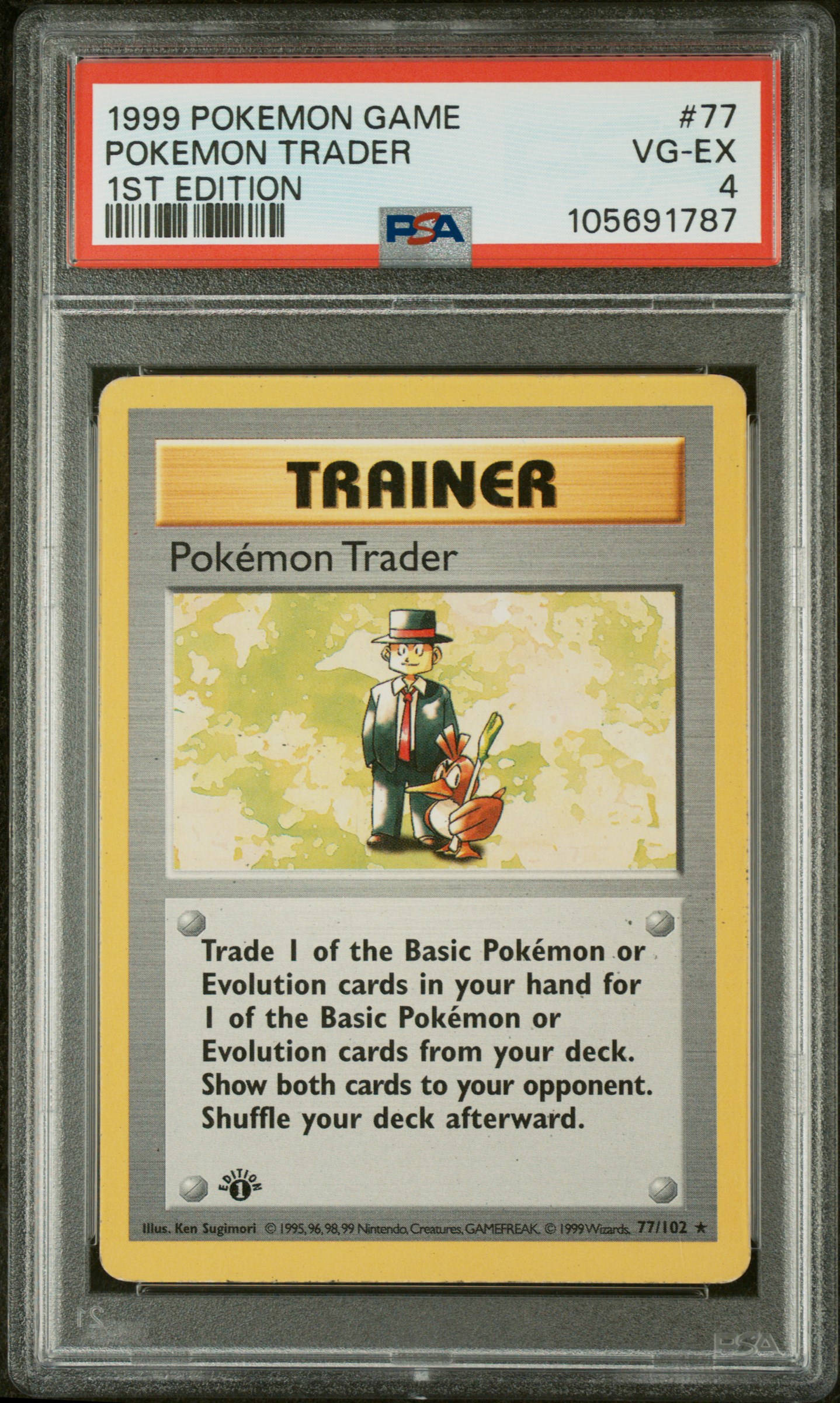 1999 #77 Pokemon Trader 1st Edition PSA 4 Game
