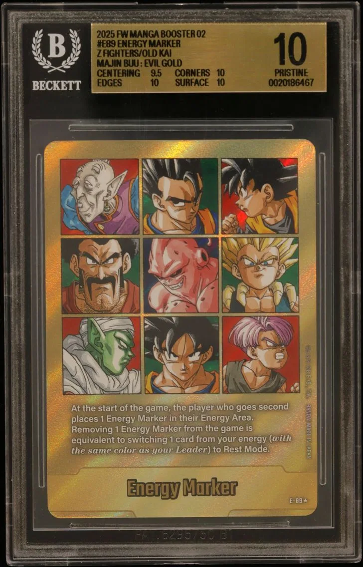 2025 #E89 Energy Marker (Z Fighters/Old Kai/Majin Buu : Evil) GOLD BGS 10 Dragon Ball Super Card Game Fusion World Manga Booster 02