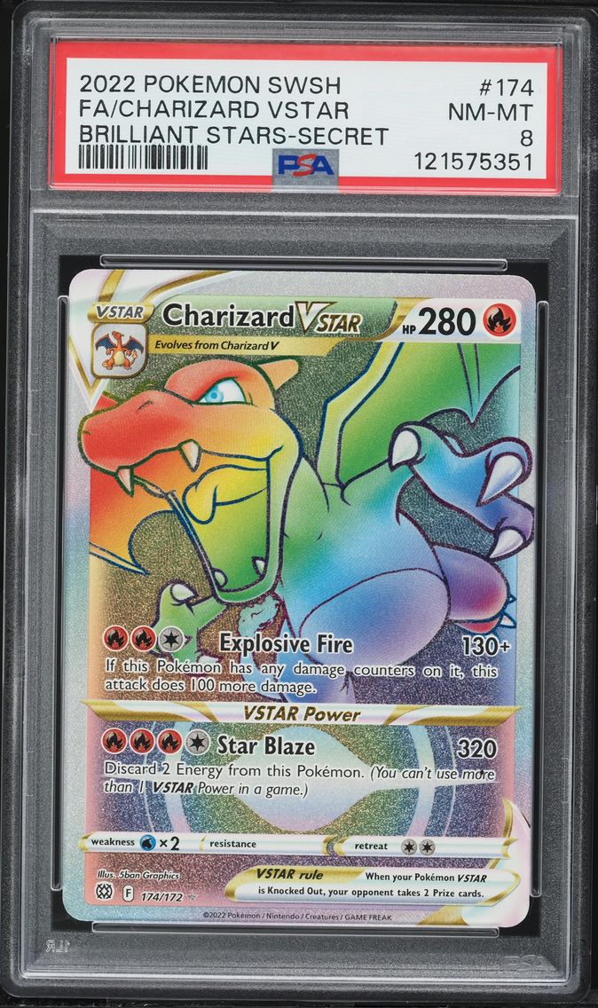 2022 #174 Full Art/Charizard Vstar PSA 8 Sword & Shield Brilliant Stars Pokemon