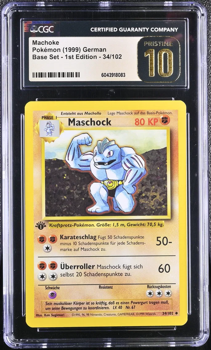 1999 #34 Machoke CGC 10 Pristine Base Set - 1st Edition - German