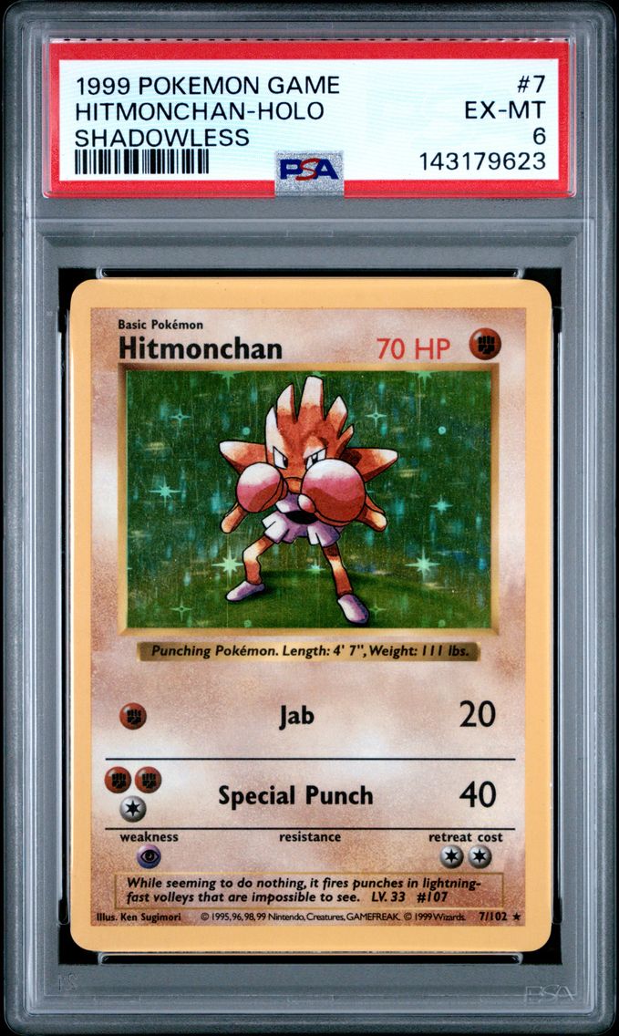 1999 #7 Hitmonchan-Holo Shadowless PSA 6 Game Pokemon