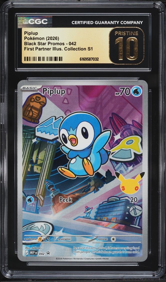 2026 Pokemon Mega Promo First Partner Illustration Full Art Piplup #42 CGC 10 PRISTINE