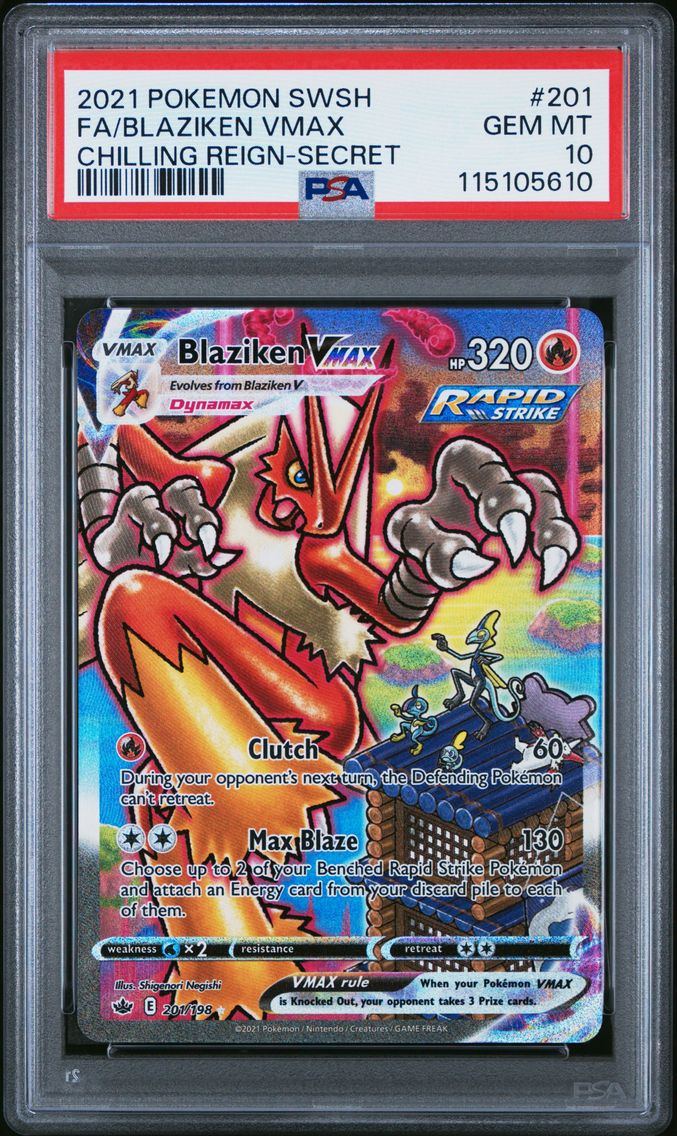 2021 #201 Full Art/Blaziken Vmax PSA 10 Sword & Shield Chilling Reign Pokemon