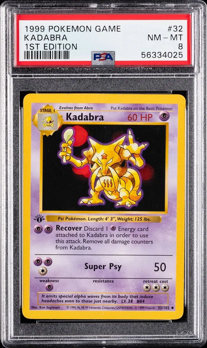 1999 #32 Kadabra 1st Edition PSA 8 Game Pokemon