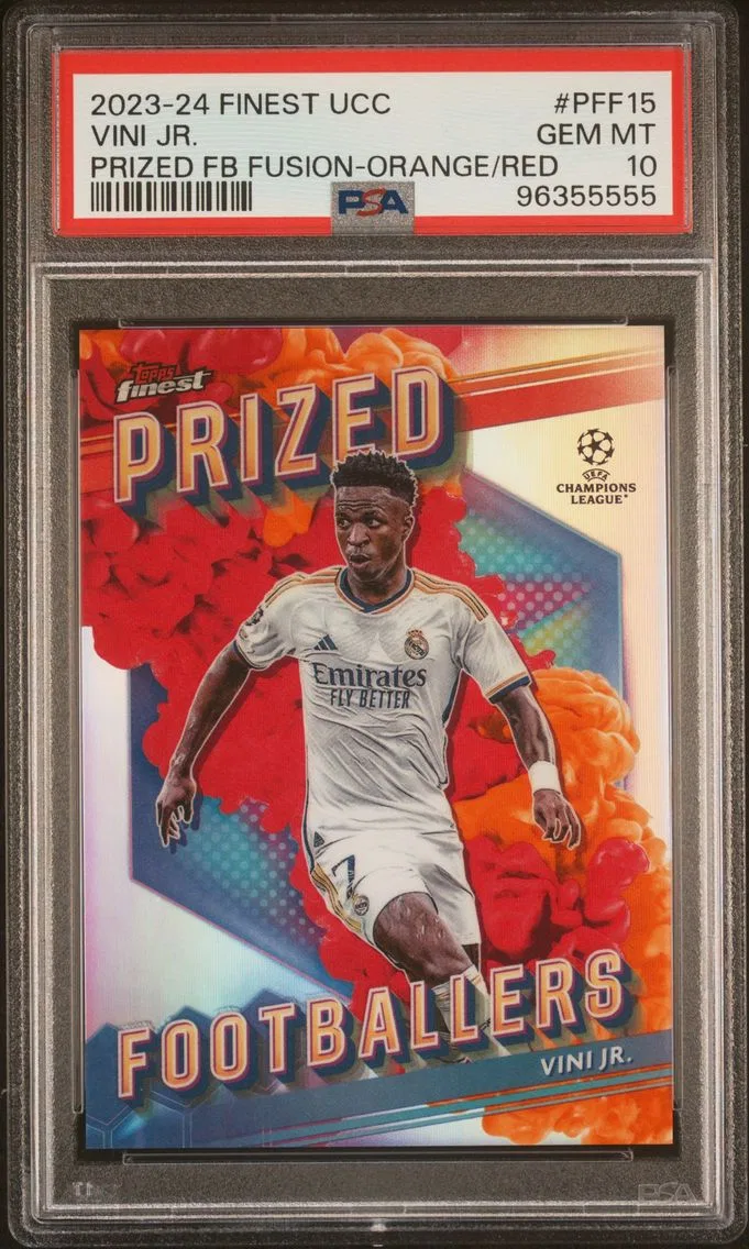 2023 #PFF15 Vini Jr. PSA 10 Orange/Red Topps Finest UEFA Club Competitions Prized Footballers Fusion Soccer