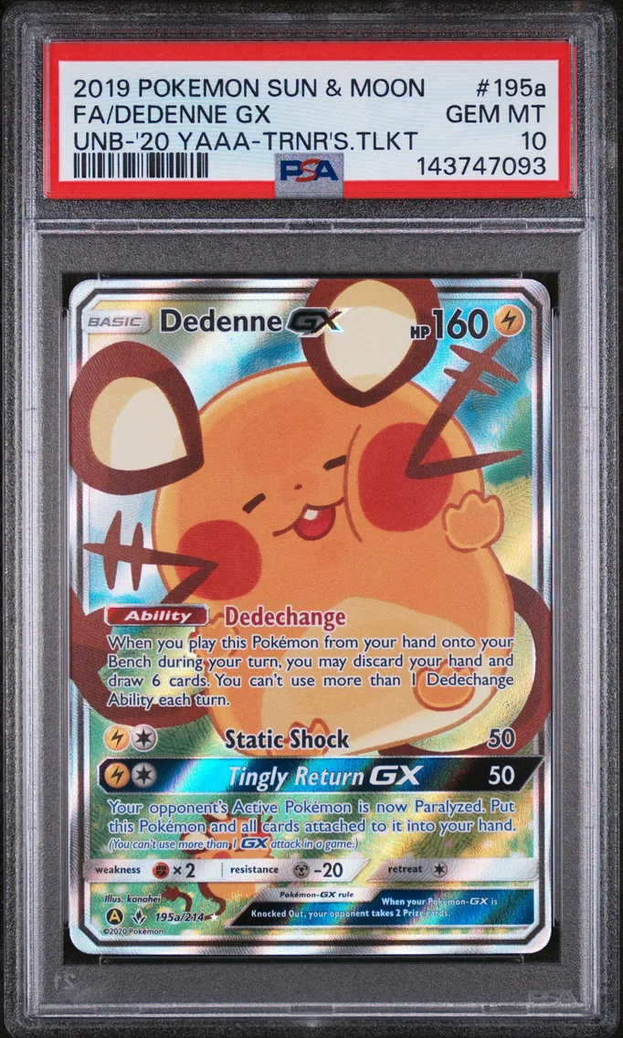 2019 #195a Full Art/Dedenne GX PSA 10 Sun & Moon Unbroken Bonds