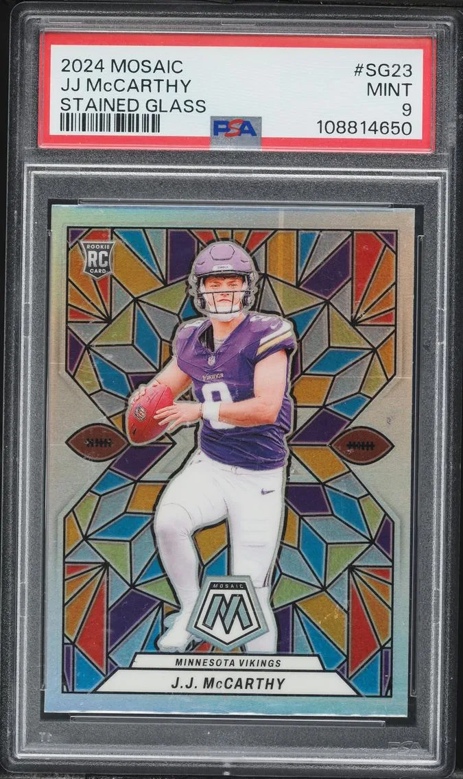 2024 #SG23 JJ McCarthy PSA 9 Panini Mosaic Stained Glass Football