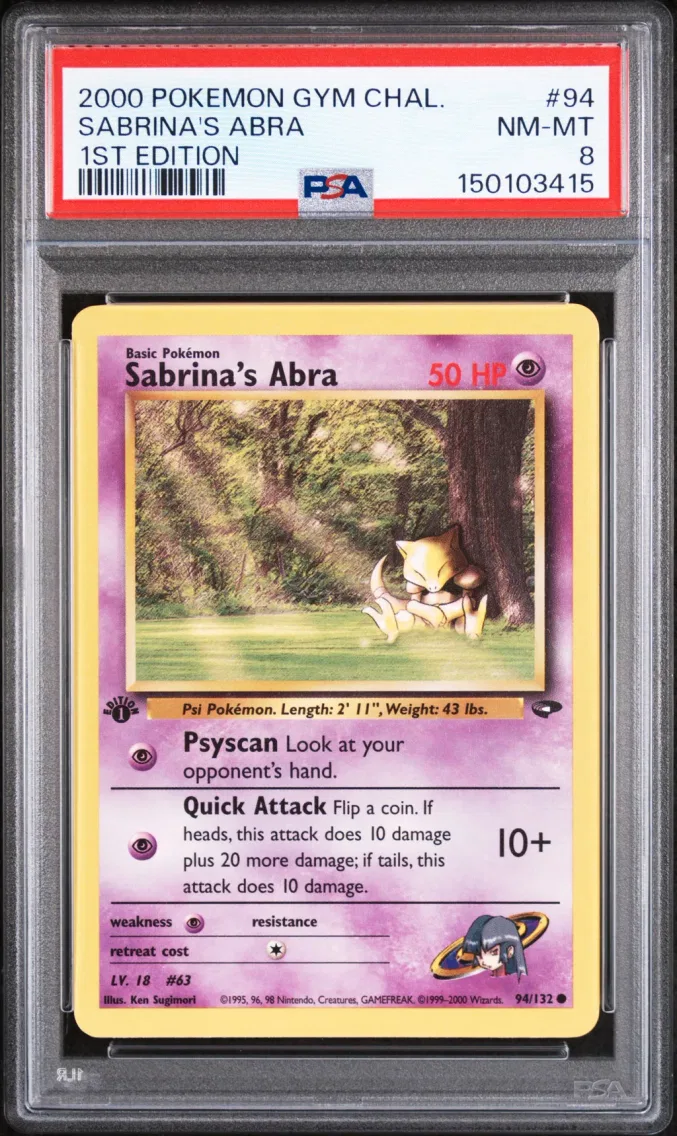 2000 #94 Sabrina's Abra 1st Edition PSA 8 Gym Challenge