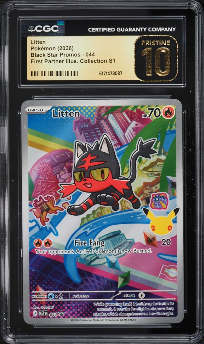 2026 Pokemon Mega Promo First Partner Illustration Full Art Litten #44 CGC 10 PRISTINE
