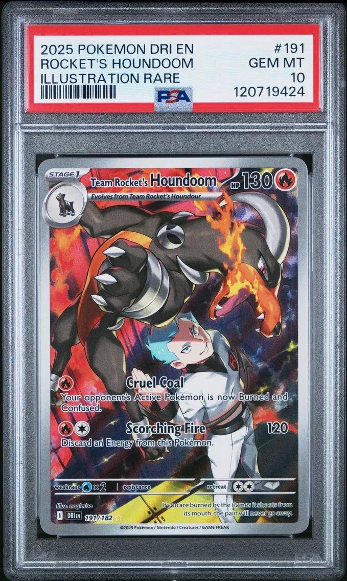 2025 #191 Team Rocket's Houndoom PSA 10 Dri EN-Destined Rivals Pokemon
