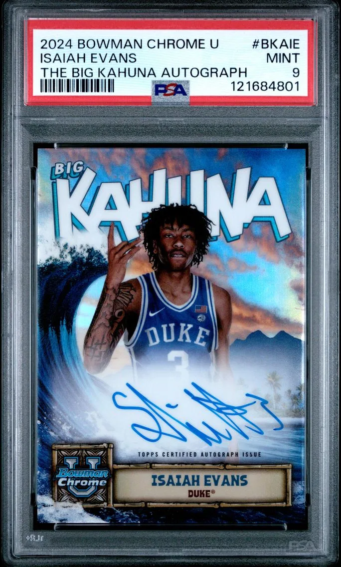 2024 #BKAIE Isaiah Evans PSA 9 Bowman Chrome University the Big Kahuna Autographs