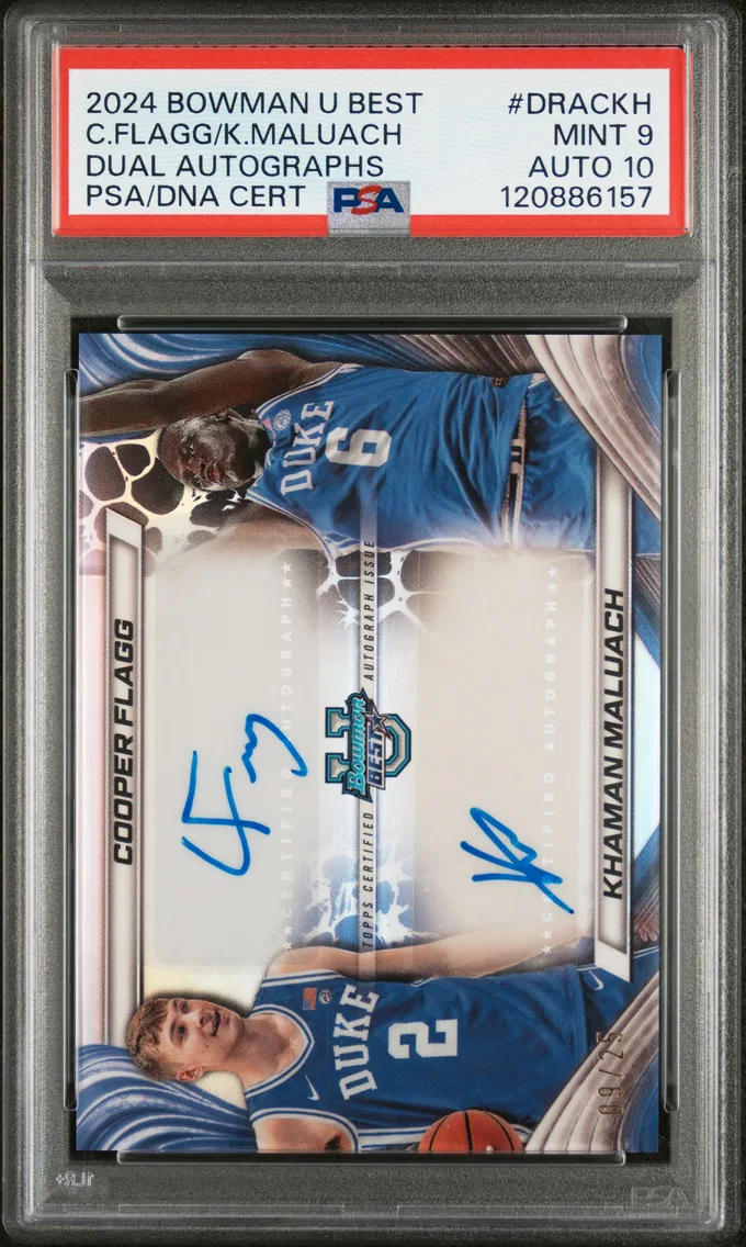 2024 #DRACKH Cooper Flagg/Khaman Maluach PSA 9 Bowman University Best Dual Autographs