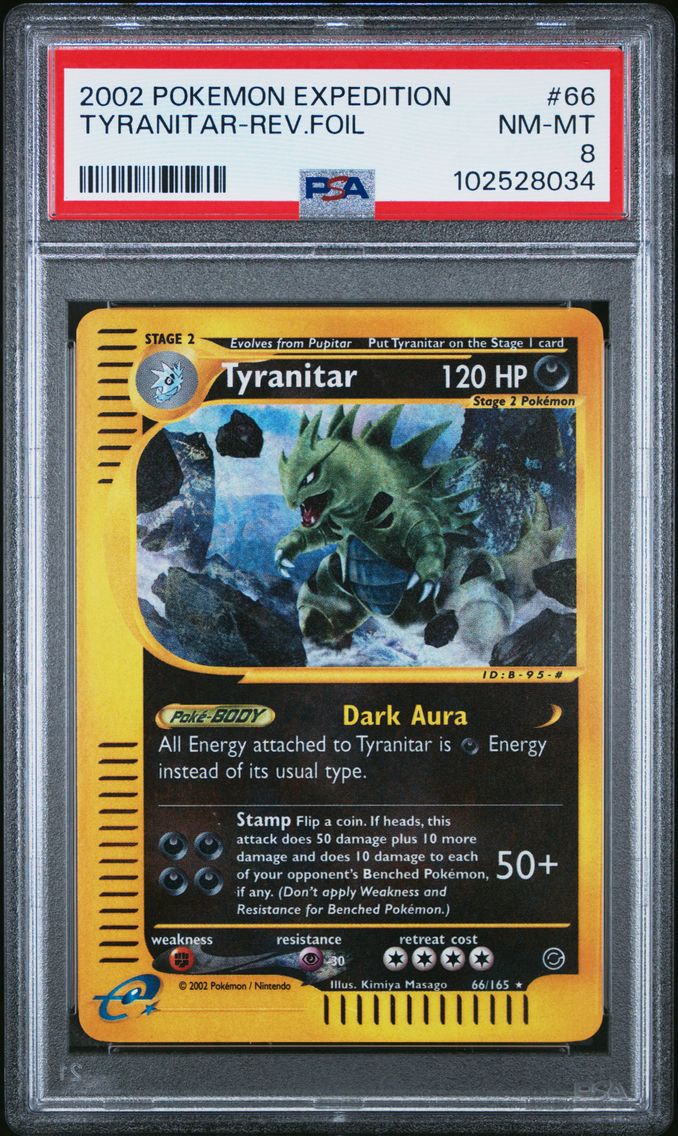 2002 #66 TYRANITAR-REVERSE FOIL PSA 8 POKEMON EXPEDITION