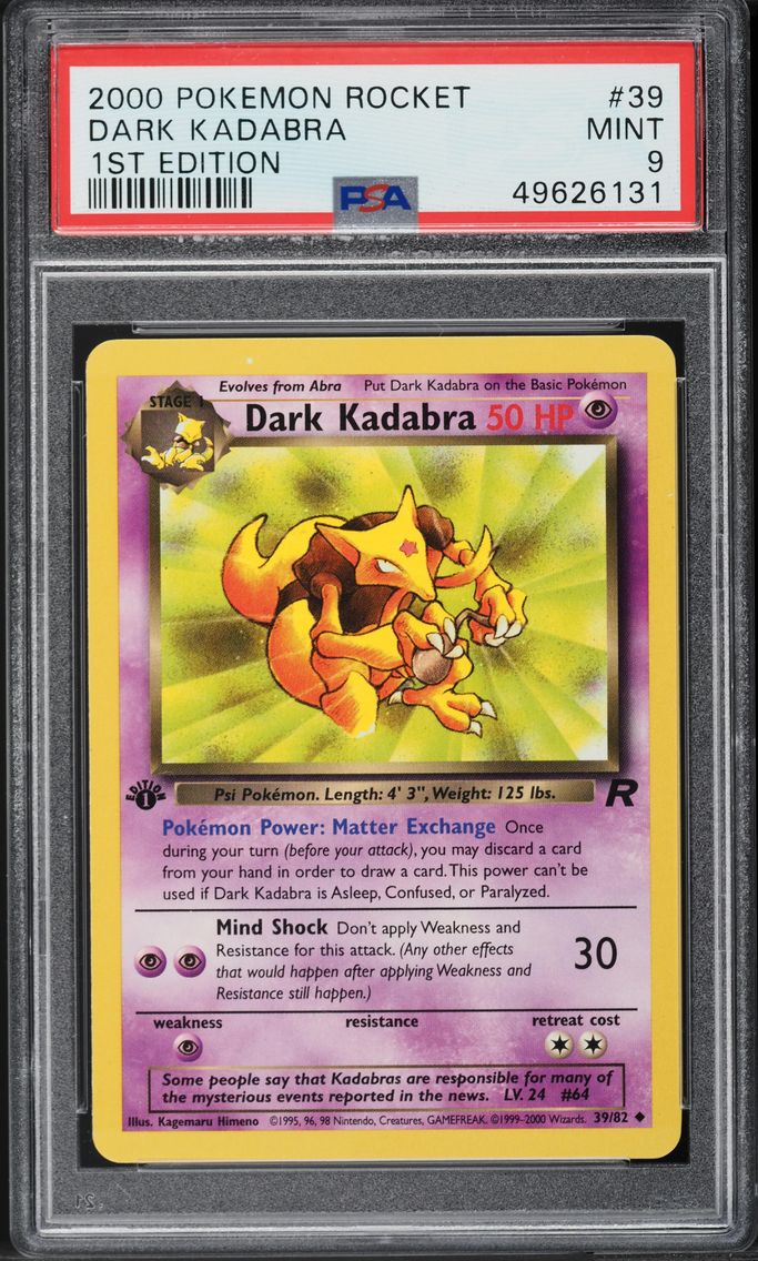 2000 #39 TEAM ROCKET 1ST EDITION DARK KADABRA PSA 9 POKEMON