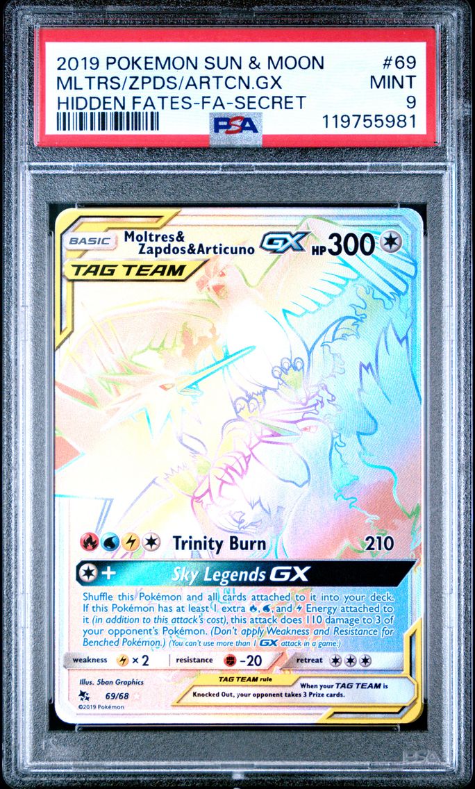 2019 #69 Full Art/Moltres & Zapdos & Articuno GX PSA 9 Sun & Moon Hidden Fates