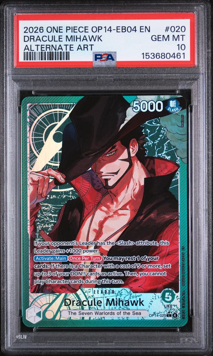 2026 #020 Dracule Mihawk PSA 10 One Piece OP14-EB04-the Azure Sea's Seven