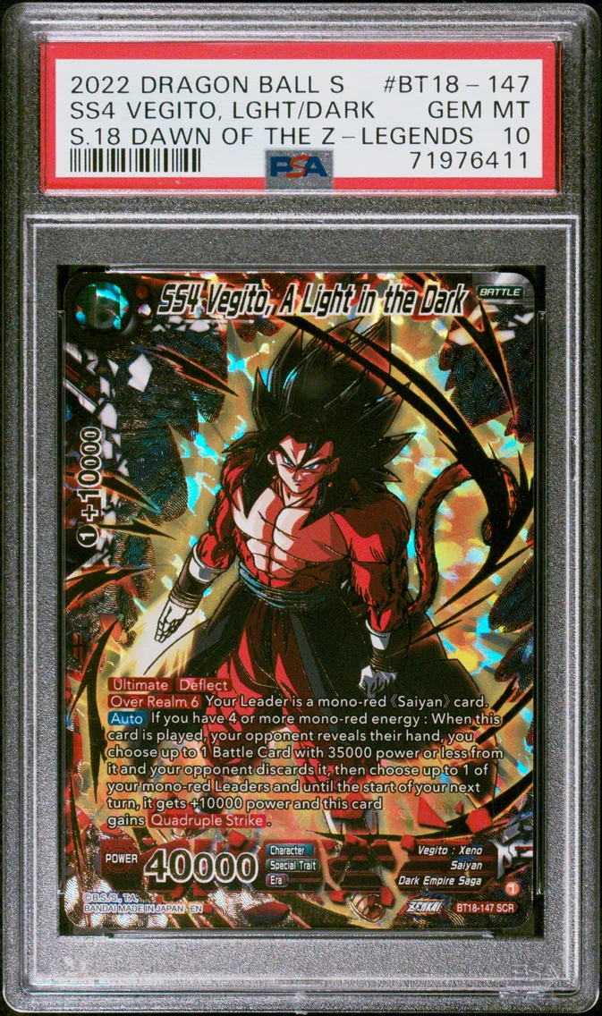 2022 #BT18-147 SS4 Vegito, A Light in the Dark PSA 10 Dragon Ball Super Card Game Series 18 Dawn of the Z-Legends