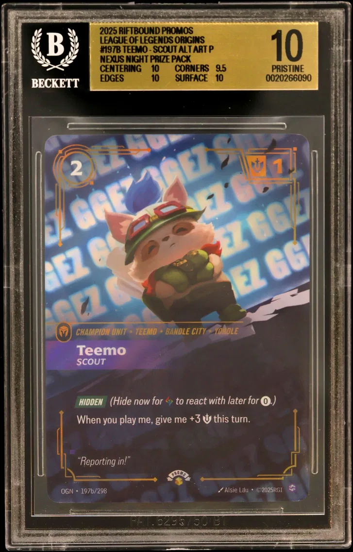 2025 #197b Teemo - Scout ALT ART P/(Nexus Night Prize Pack) BGS 10 Riftbound: League of Legends TCG Origins Promos