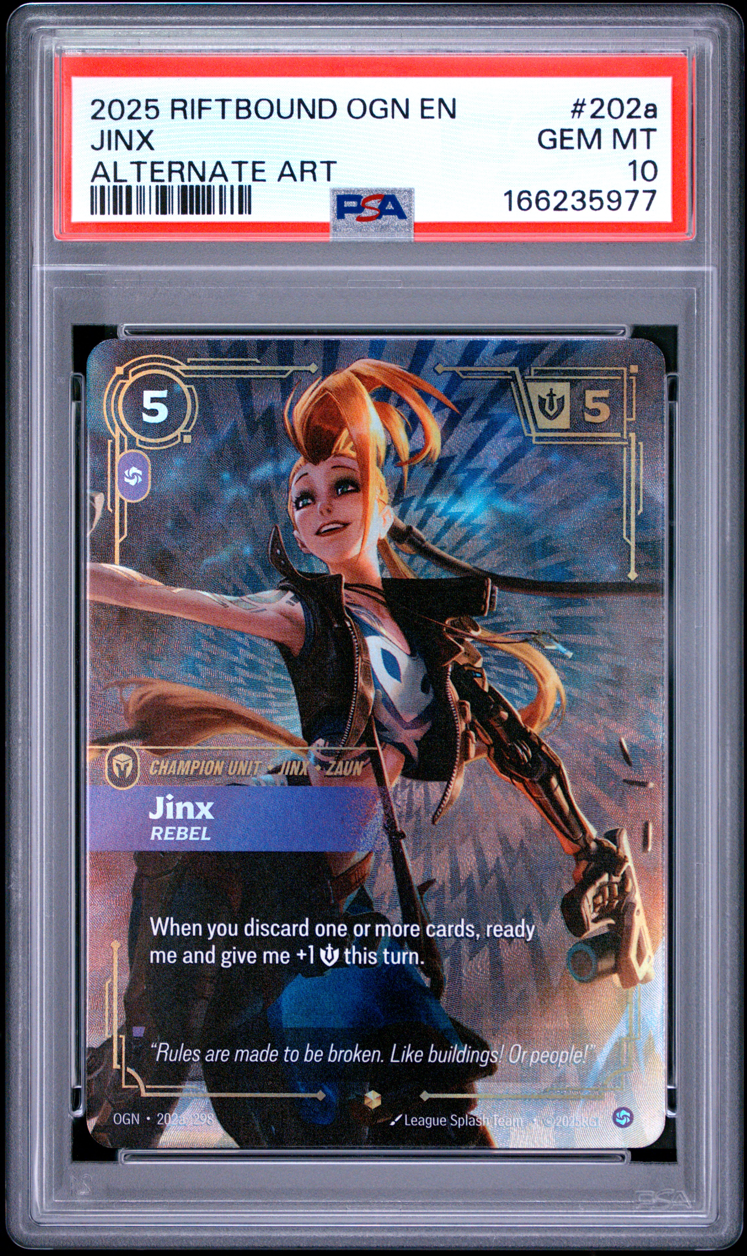 2025 #202a Jinx - Rebel PSA 10 Riftbound: League Of Legends Ogn-Origins