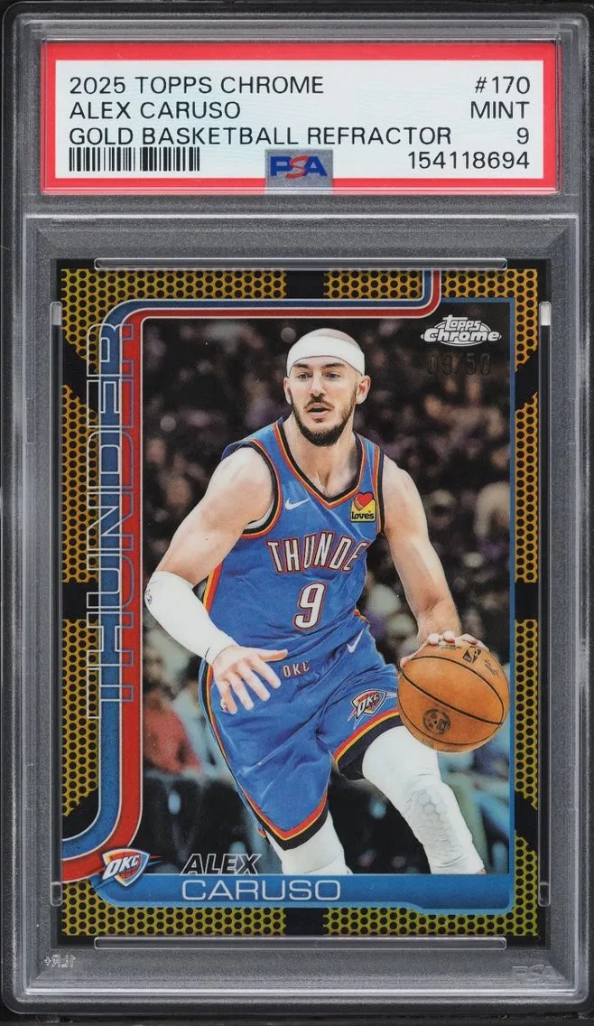 2025 Topps Chrome Gold Basketball Refractor Alex Caruso JERSEY # 9/50 #170 PSA 9 MINT