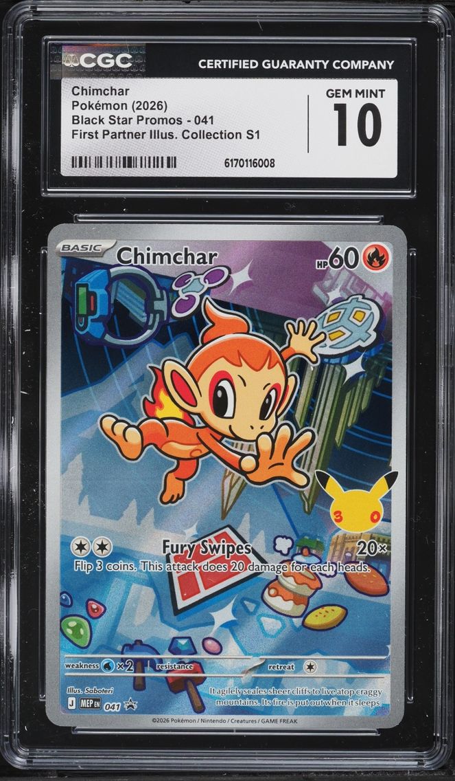 2026 Pokemon Mega Promo First Partner Illustration S1 Full Art Chimchar #41 CGC 10 GEM MINT