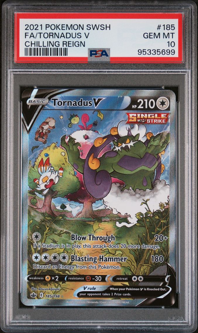 2021 #185 Full Art/Tornadus V PSA 10 Sword & Shield Chilling Reign