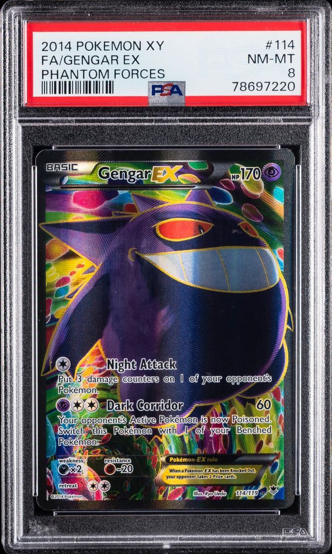 2014 #114 Full Art/Gengar EX PSA 8 XY Phantom Forces Pokemon