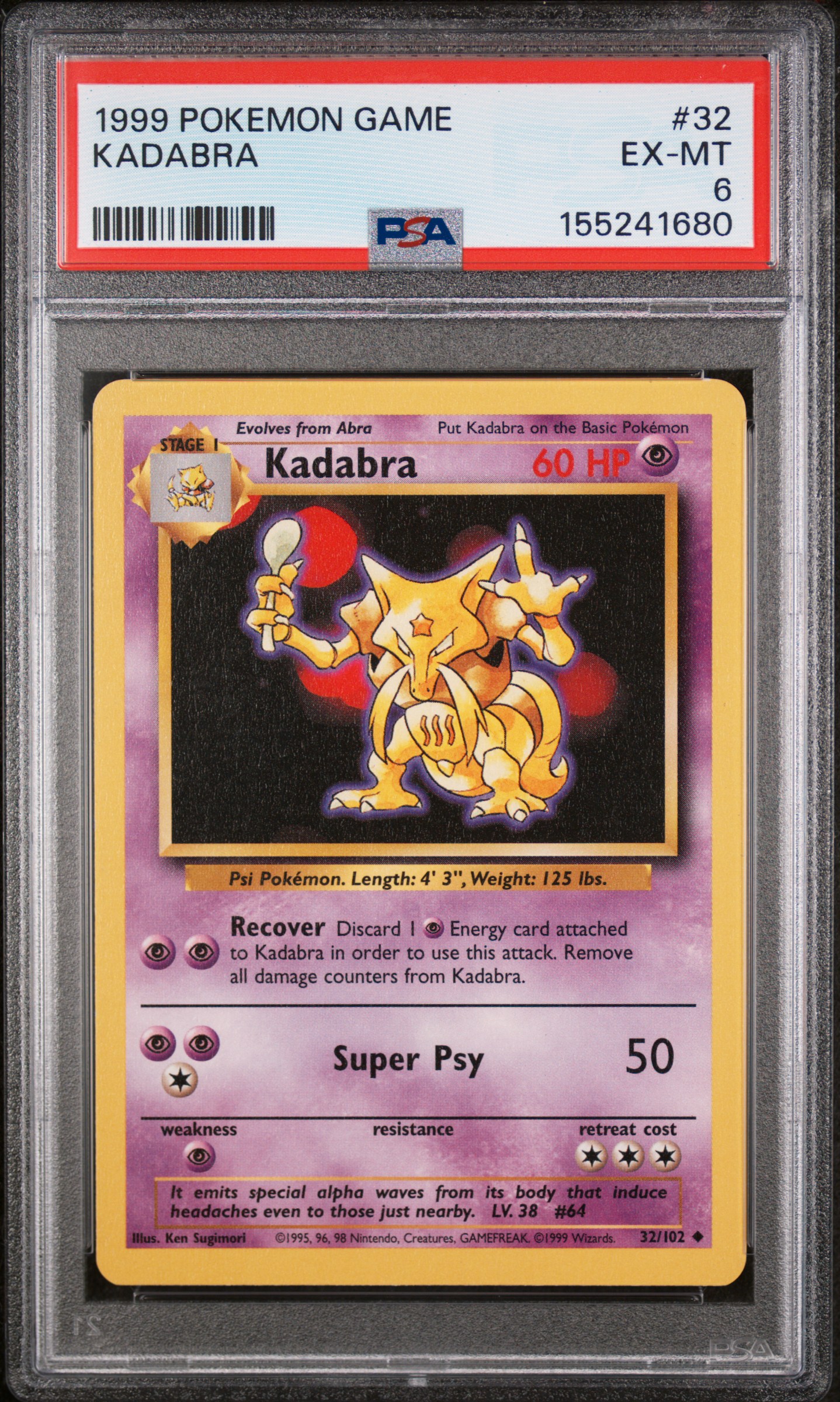 1999 #32 Kadabra PSA 6 Game