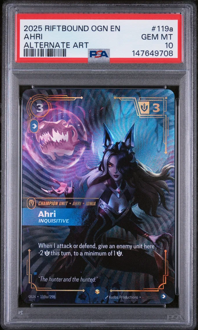 2025 #119a Ahri - Inquisitive PSA 10 Riftbound: League of Legends Ogn-Origins