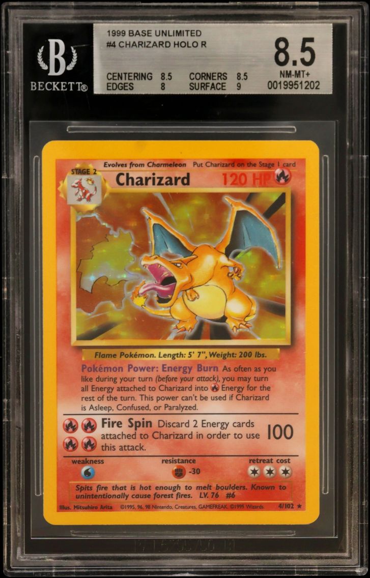 1999 #4 Charizard HOLO R BGS 8.5 Base Unlimited