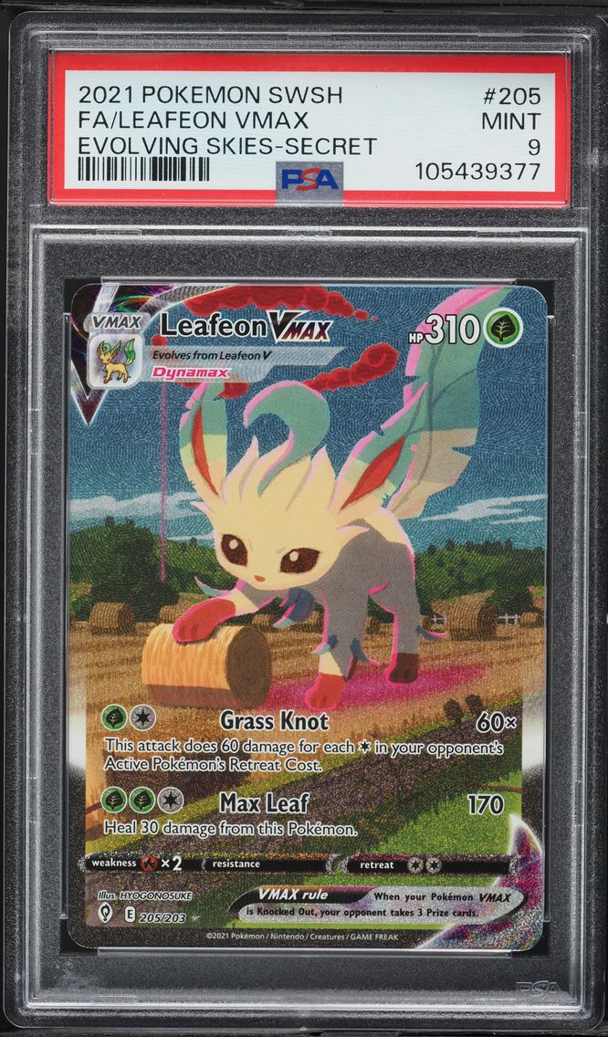 2021 #205 Full Art/Leafeon Vmax PSA 9 Sword & Shield Evolving Skies Pokemon