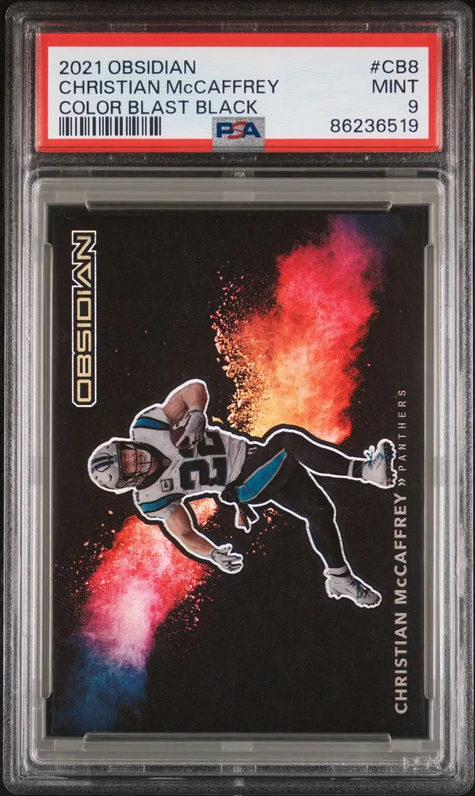 2021 #CB8 Christian McCaffrey PSA 9 Panini Obsidian Color Blast Black