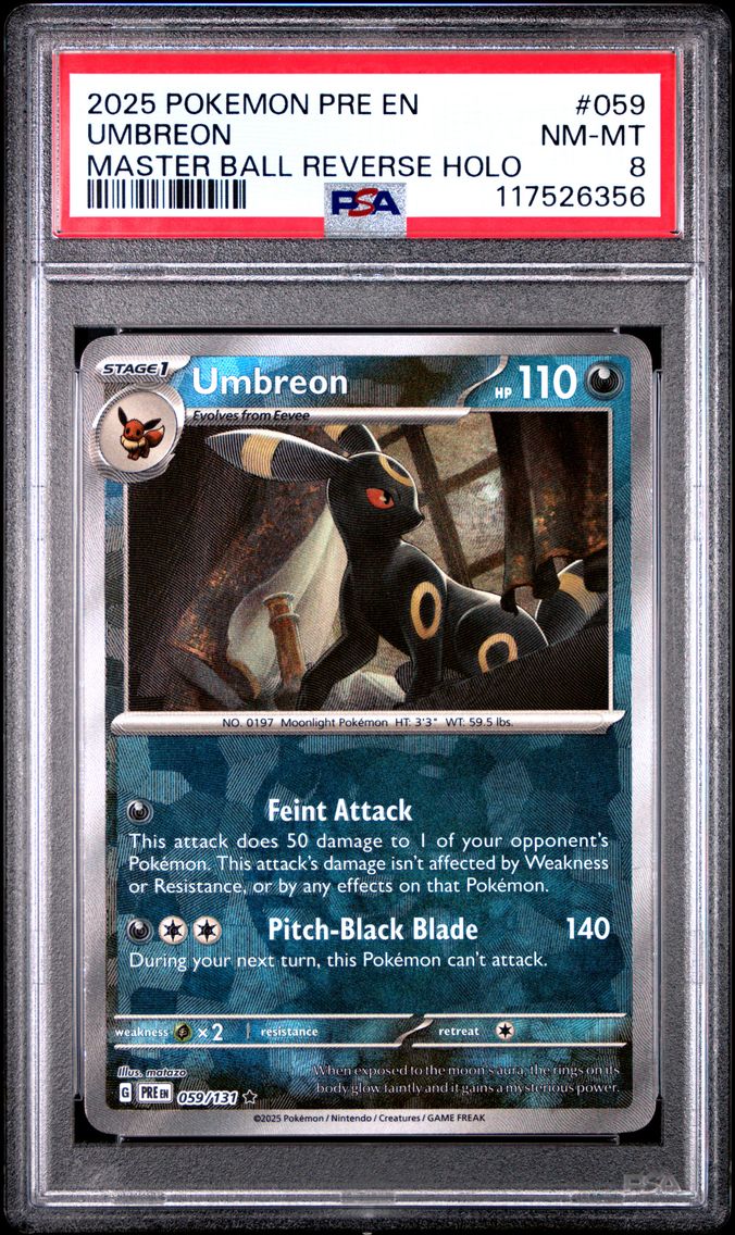 2025 #059 Umbreon Master Ball Reverse Holo PSA 8 Pre EN-Prismatic Evolutions Pokemon
