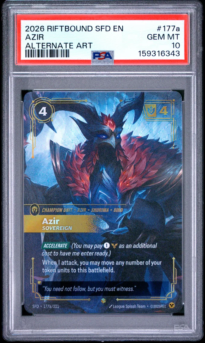 2026 #177a Azir - Sovereign PSA 10 Riftbound: League of Legends Sfd-Spiritforged