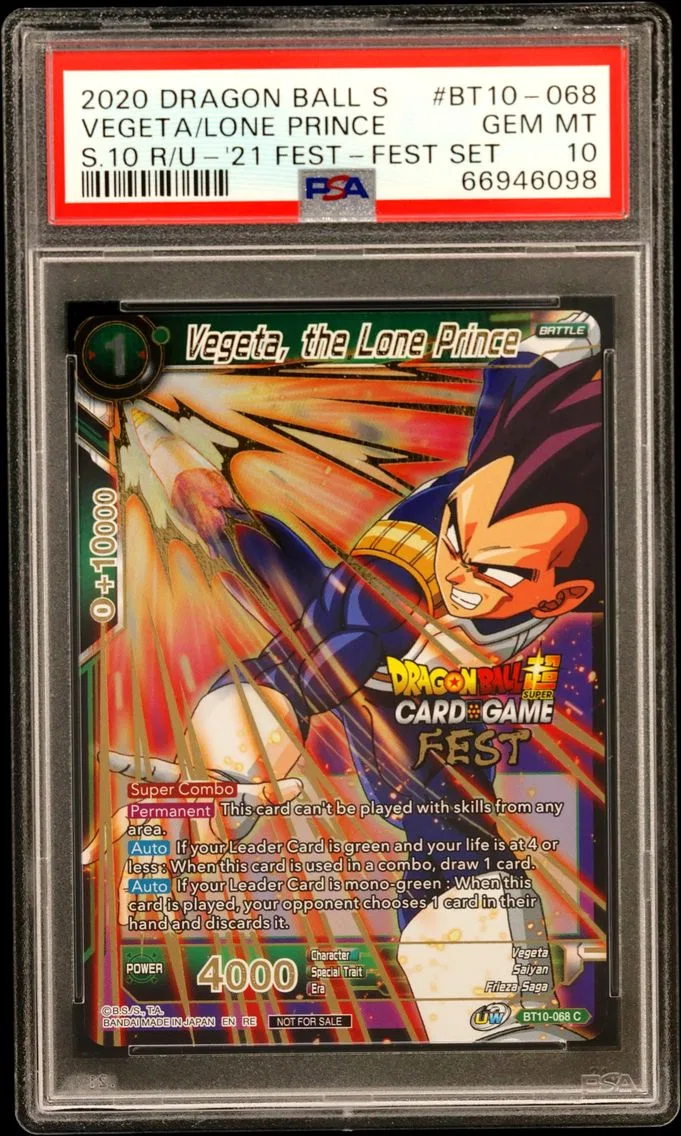 2020 #BT10-068 Vegeta, the Lone Prince PSA 10 Dragon Ball Super Card Game Series 10 Rise of the Unison Warrior