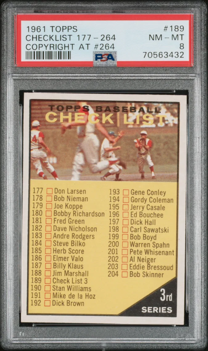 1961 #189 CHECKLIST 177-264 PSA 8 Topps