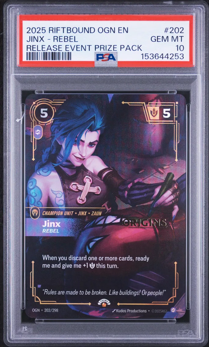 2025 #202 Jinx - Rebel PSA 10 Riftbound: League of Legends Ogn-Origins