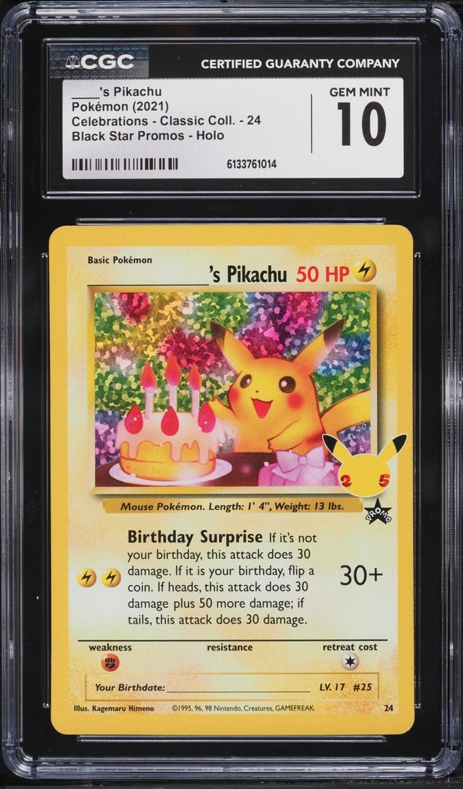 2021 Pokemon Sword & Shield Promo Celebrations Holo Birthday Pikachu #24 CGC 10 GEM MINT