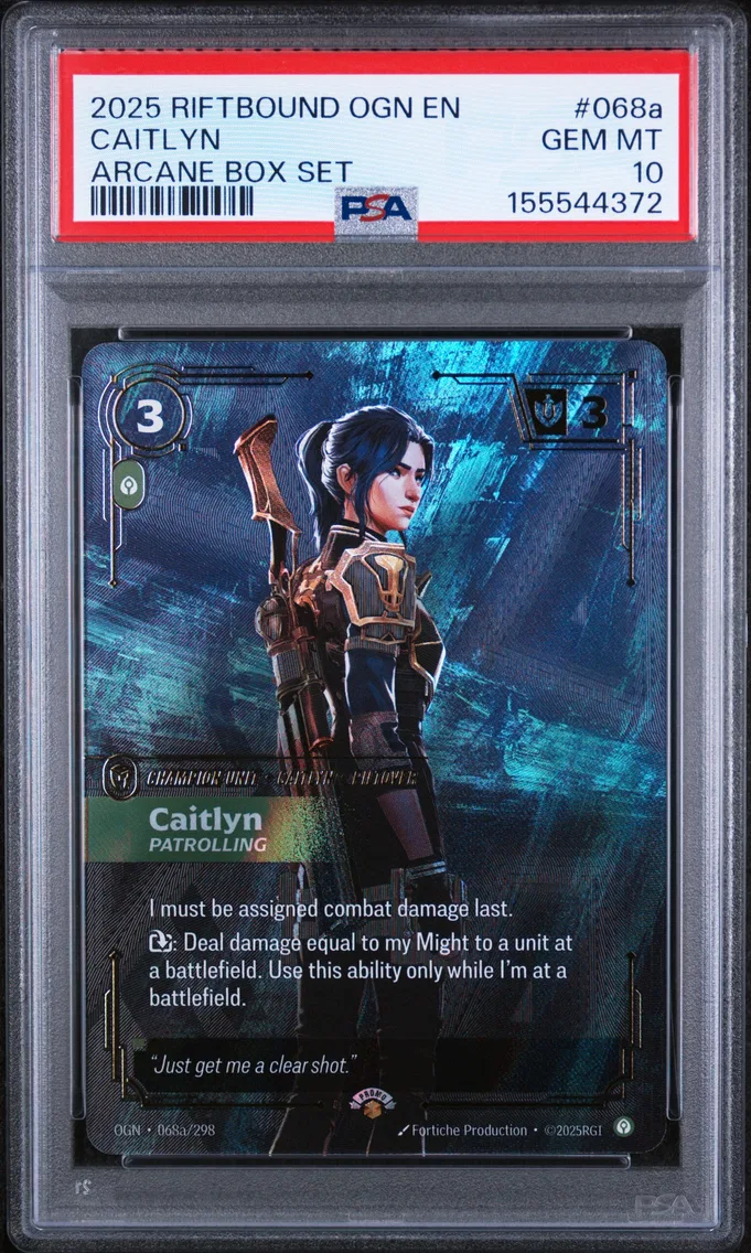 2025 #068a Caitlyn - Patrolling PSA 10 Riftbound: League of Legends Ogn-Origins