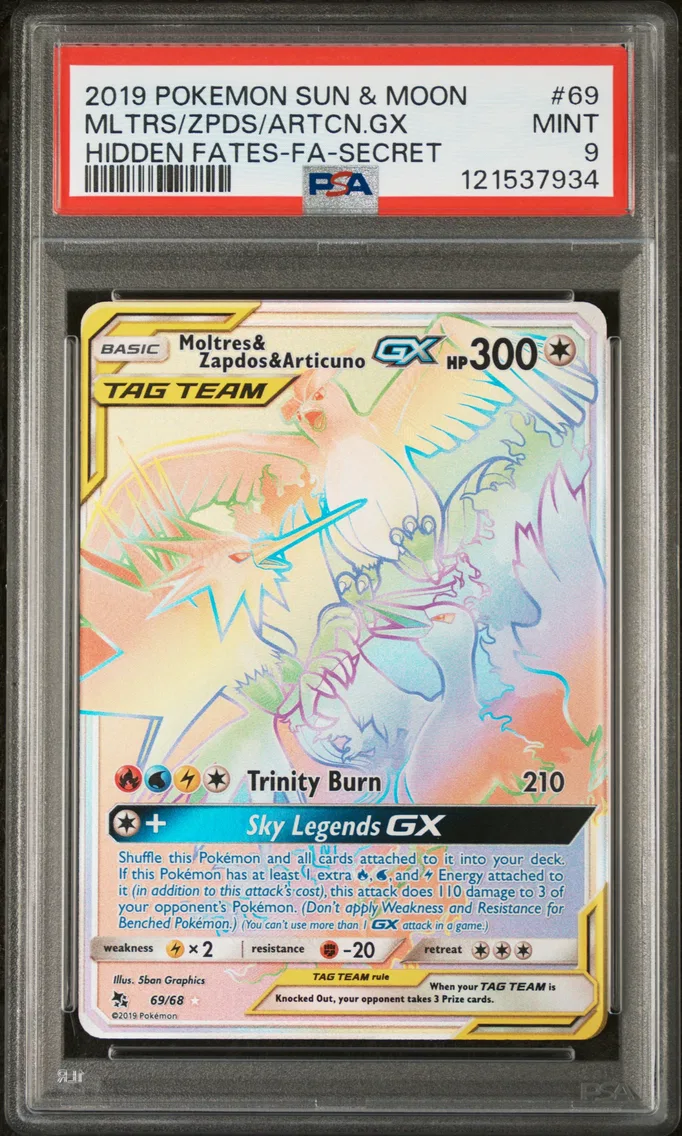 2019 #69 Full Art/Moltres & Zapdos & Articuno GX PSA 9 Sun & Moon Hidden Fates