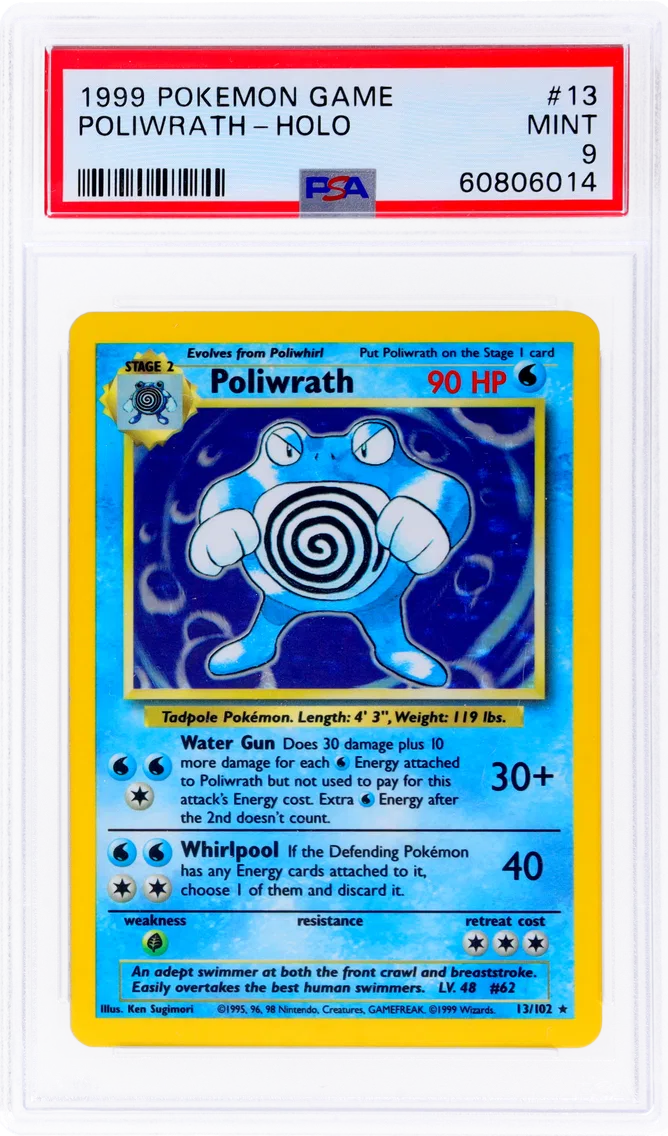 1999 #13 BASE SET HOLO POLIWRATH PSA 9 POKEMON