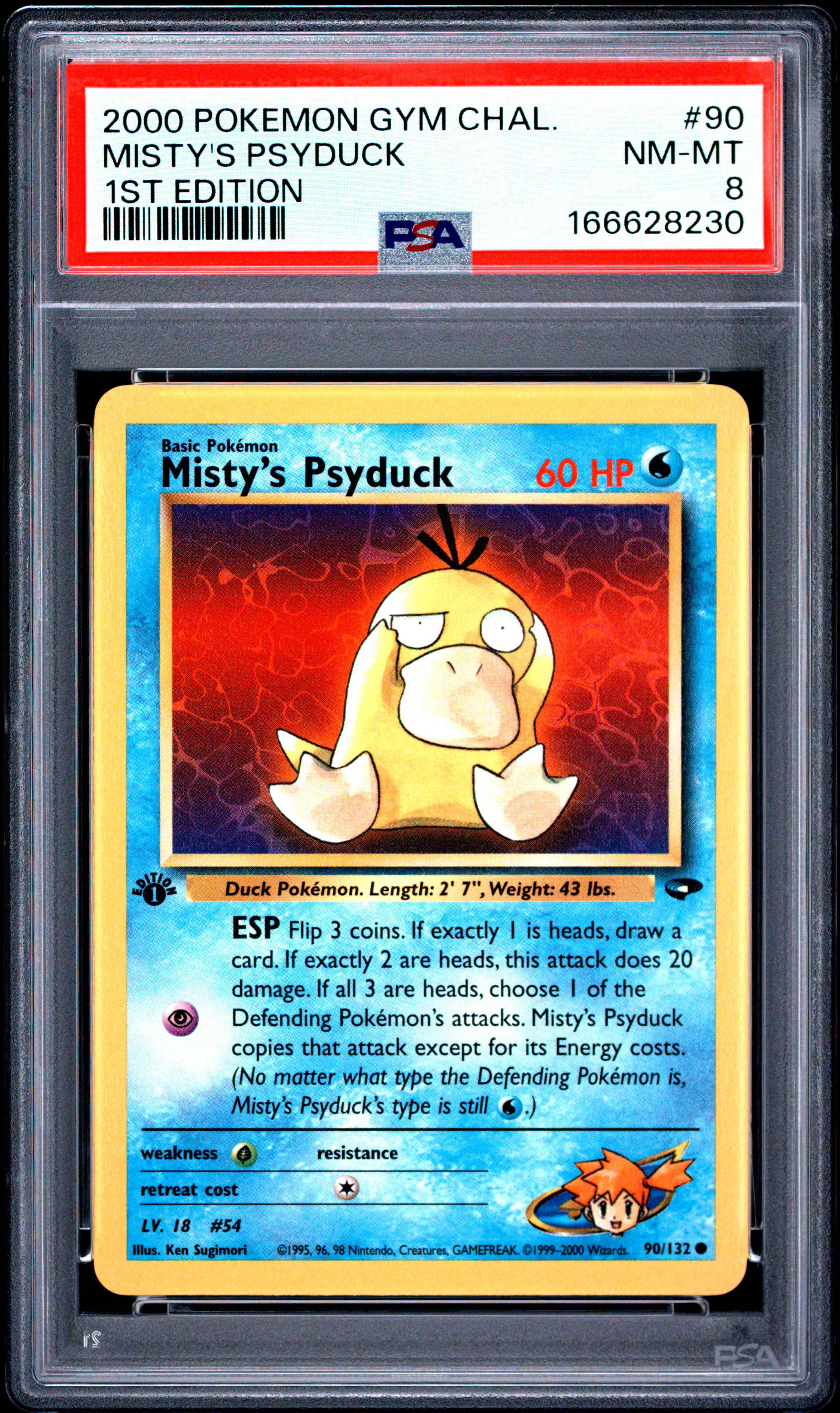 2000 #90 Misty'S Psyduck 1st Edition PSA 8 Gym Challenge