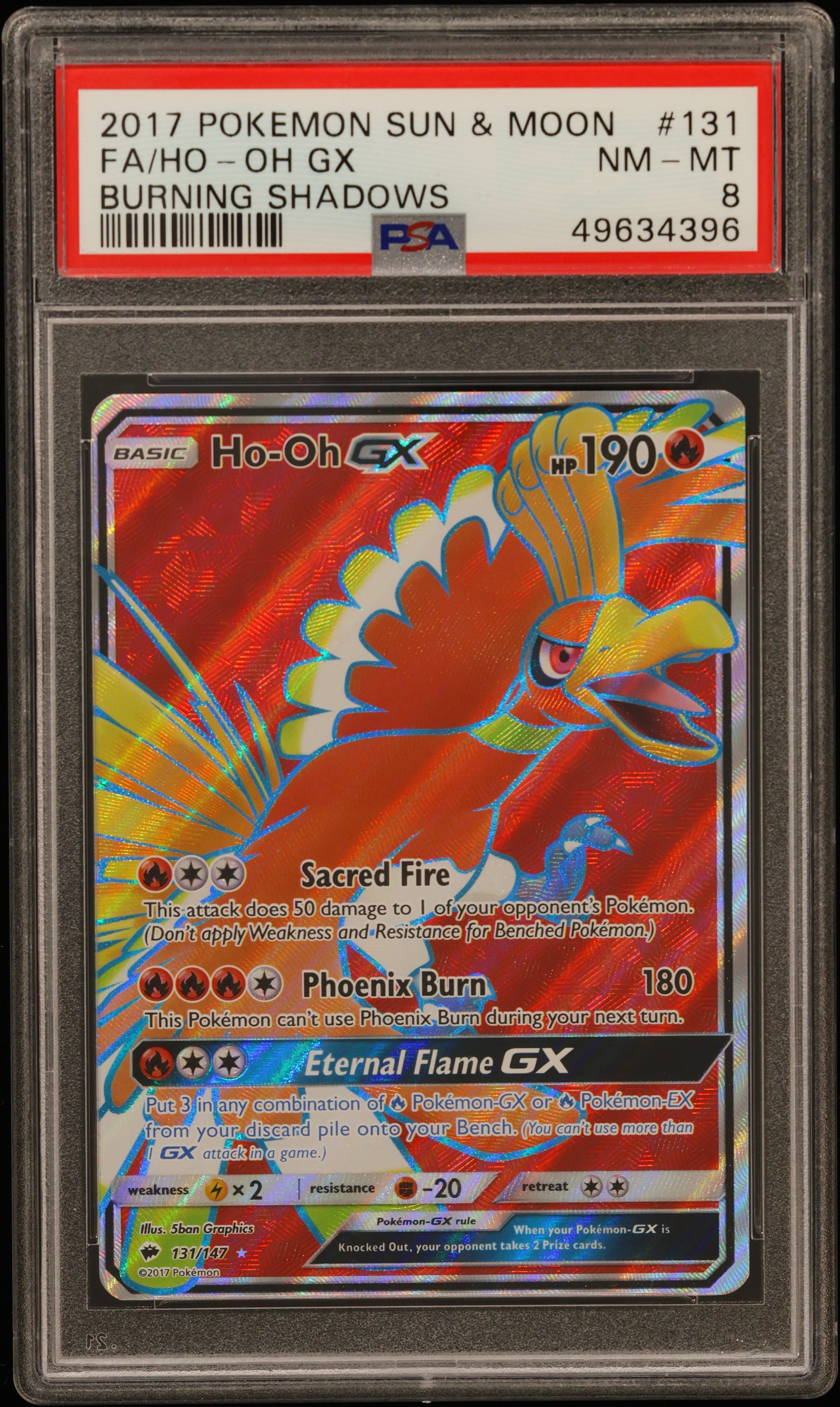 2017 #131 Full Art/Ho-Oh Gx PSA 8 Sun & Moon Burning Shadows