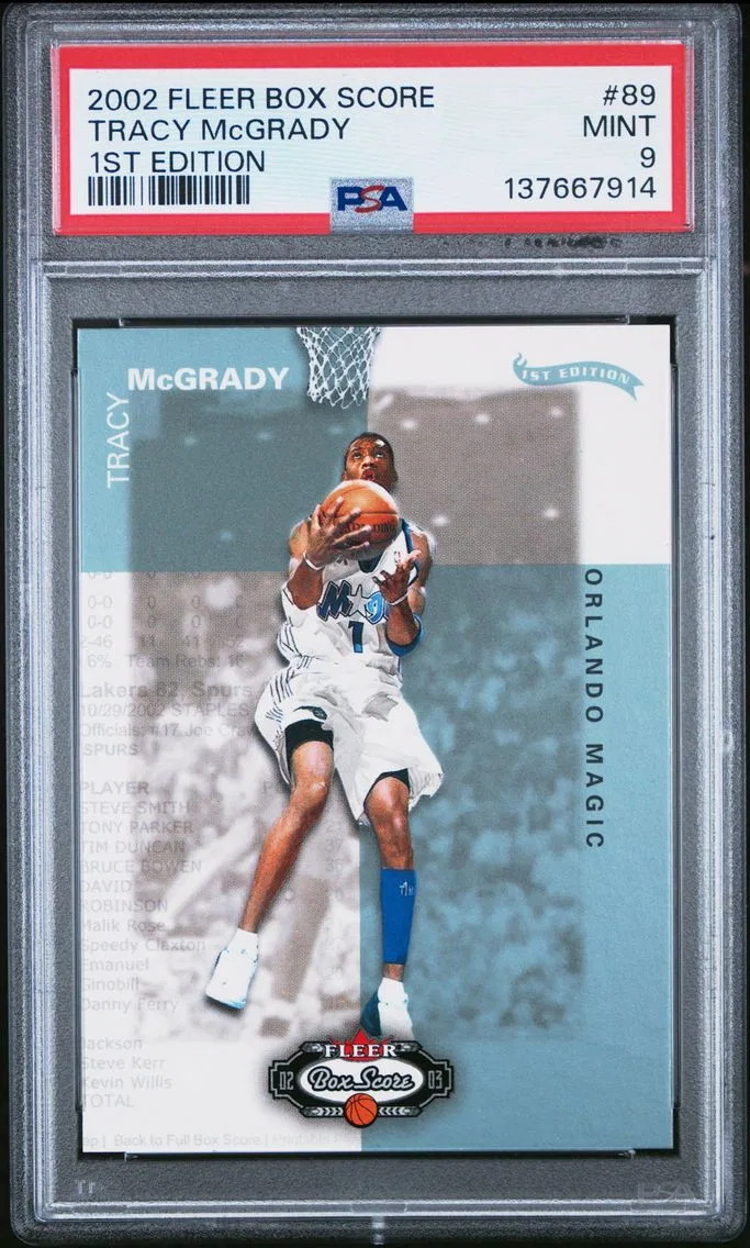2002 #89 Tracy McGrady 1st Edition PSA 9 Fleer Box Score