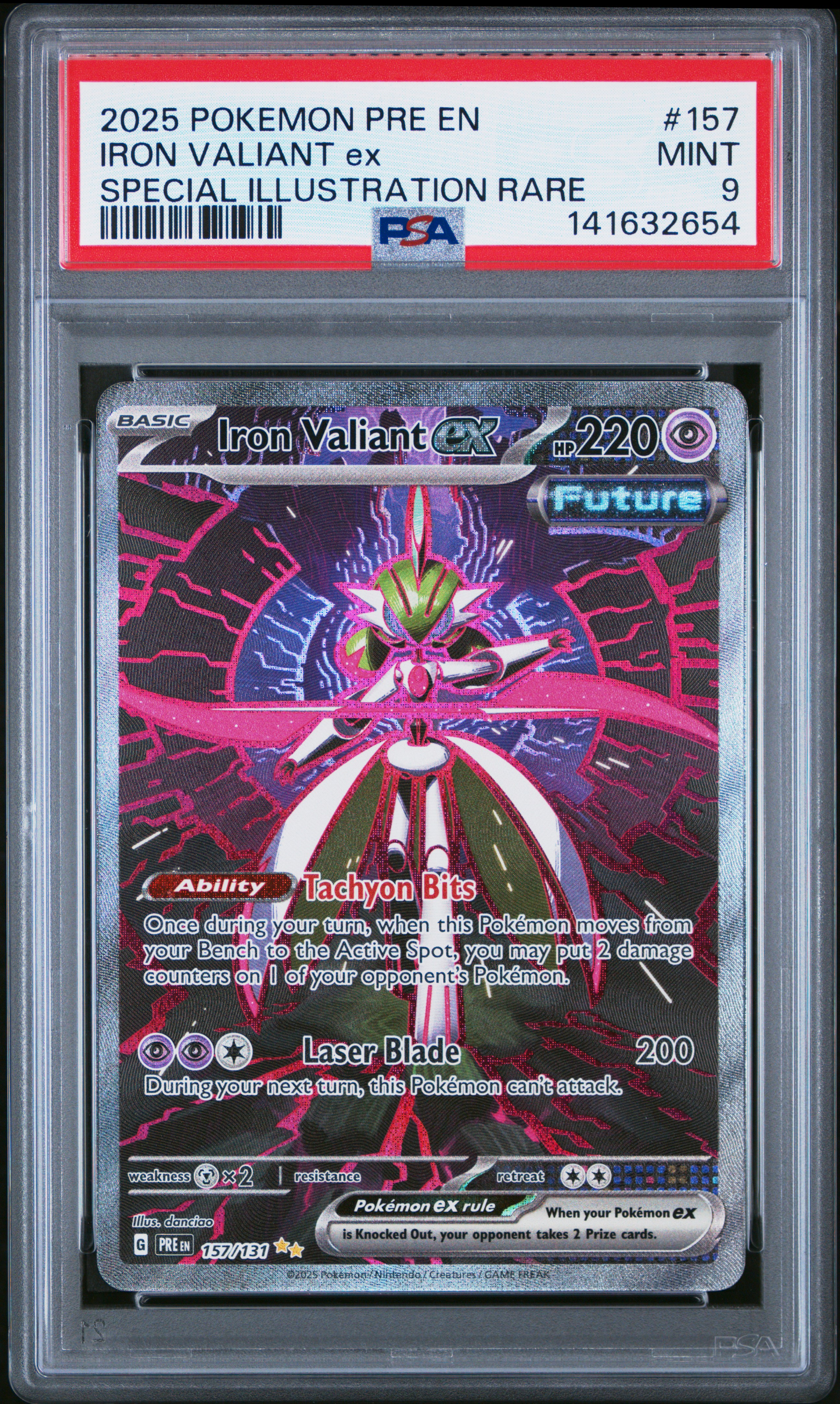 2025 #157 Iron Valiant Ex PSA 9 Pre En-Prismatic Evolutions