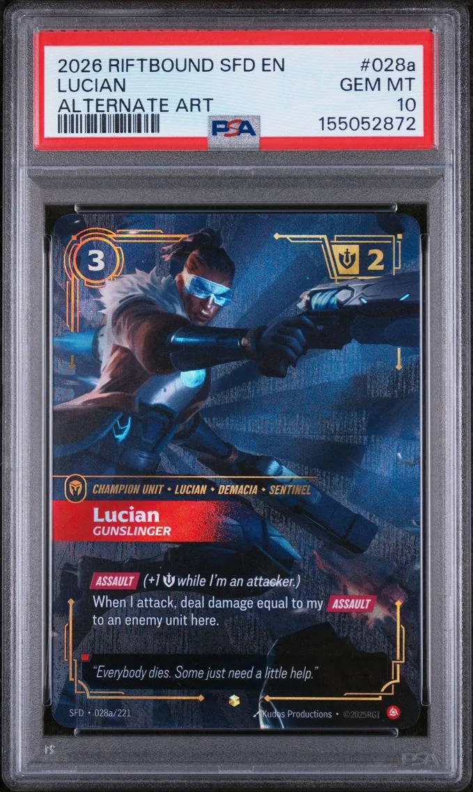 2026 #028a Lucian - Gunslinger PSA 10 Riftbound: League of Legends Sfd-Spiritforged