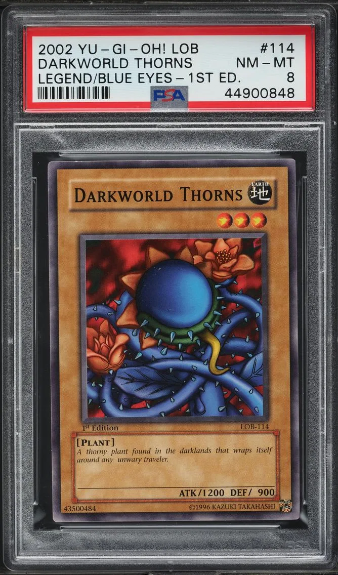 #LOB-114 DARKWORLD THORNS 2002 YU-GI-OH! LEGEND OF BLUE EYES 1ST ED PSA 8