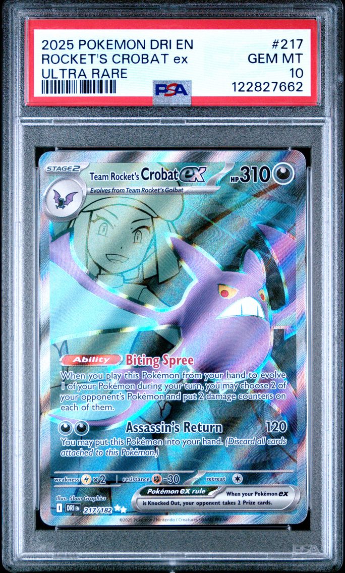 2025 #217 Team Rocket's Crobat EX PSA 10 Dri EN-Destined Rivals