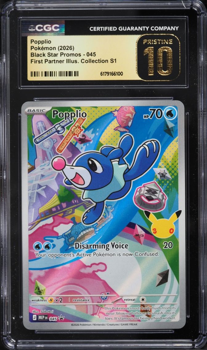 2026 Pokemon Mega Promo First Partner Illustration Full Art Popplio #45 CGC 10 PRISTINE