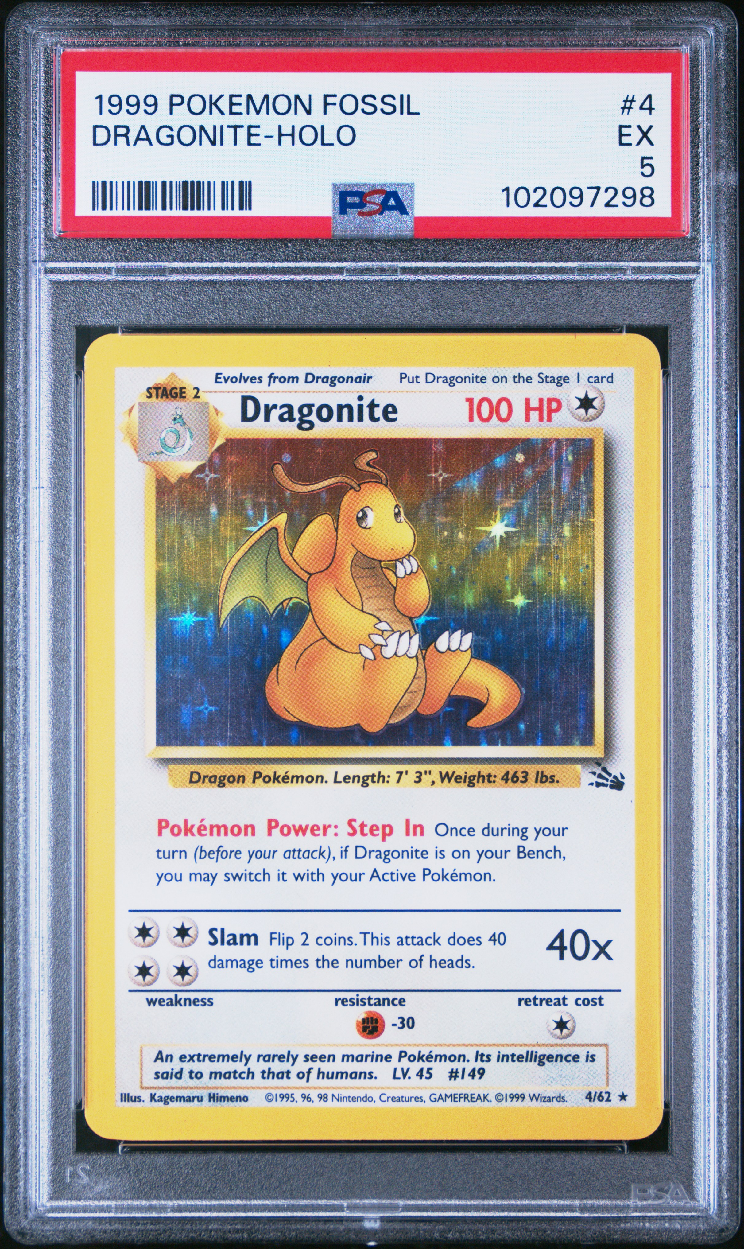 1999 #4 Dragonite-Holo PSA 5 Fossil